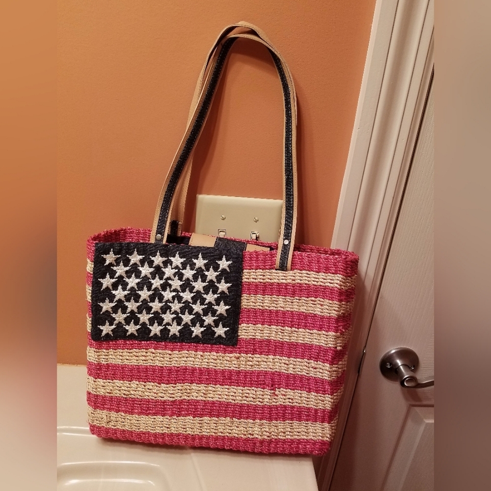 Amanda Smith American Flag Straw Handbag/Tote